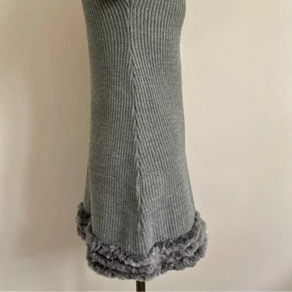 Frett Gray Wool Blend Fur Trimmed Turtleneck Tunic Sweater Mini Dress - S 🇨🇦 - Picture 6 of 13